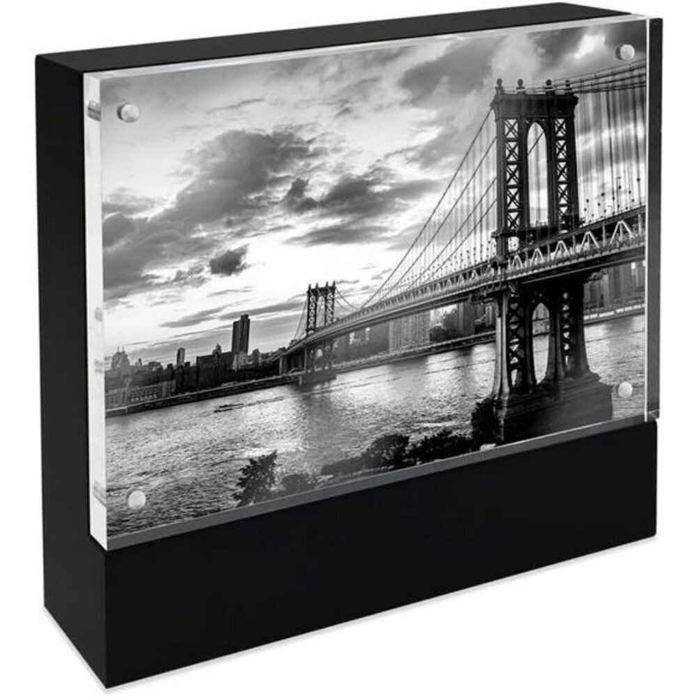 Black wood acrylic magnetic picture frame 4x6 tabletop photo display holder